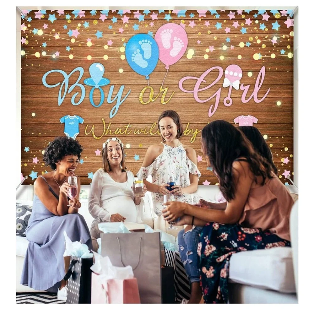Wooden wall Gender Reveal Backdrop 70.8 x 43.3 Inch Gender Reveal Banner